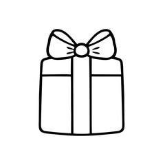 Gift box with ribbon and bow. Vector.  Doodle style.