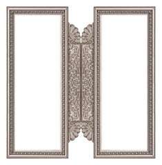 Double silver frame (diptych) for paintings, mirrors or photos isolated on white background
