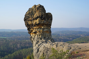 Interesting rock formation Capska palice with viewpoint, Czech Republic