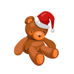 Santa teddy bear isolated on a white background. Vector illustration.