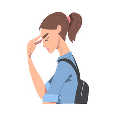 Embarrassed Young Woman, Regretful Person Sorry and Apologizing, Side View Cartoon Style Vector Illustration