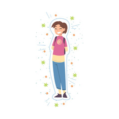 Healthy Teenage Girl Reflecting Bacteria and Viruses Attack, Strong Immune System Concept Cartoon Style Vector Illustration