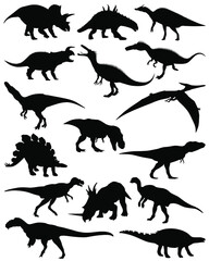 Collection of silhouettes of dinosaurs. Vector collection of dinosaurs silhouettes. Dinosaurs silhouette set.