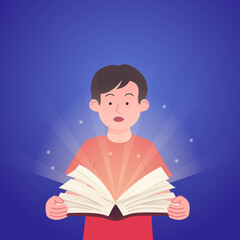 Adorable Kids Opening Book Concept of Magical Light Book Illustration