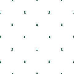 Green gemetric fir-trees on white background. Forest seamless winter pattern with spruce.