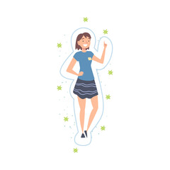 Healthy Girl Protected from Bacterias, Viruses and Germs, Strong Immune System Concept Cartoon Style Vector Illustration