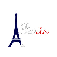 Eiffel Tower in colors of flag of France isolated on white background