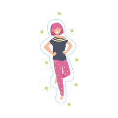 Happy Teen Girl Protected from Bacterias, Viruses and Germs, Strong Immune System Concept Cartoon Style Vector Illustration