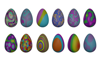 Mixed paint surface style of Easter egg surface set (3D Rendering)