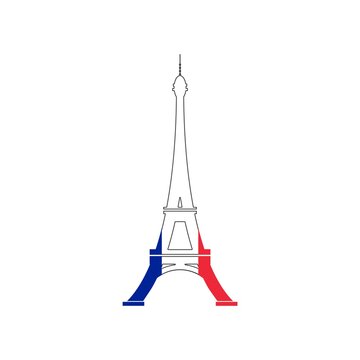 Eiffel Tower in colors of flag of France isolated on white background