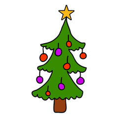 Hand drawn doodle Christmas and Happy New Year tree. Holiday spruce. Vector illustration.
