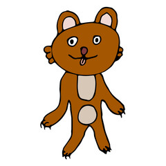 Fototapeta premium Cute cartoon linear doodle teddy bear isolated on white background.