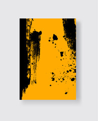 Black ink brush stroke on yellow background. Japanese style.