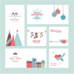 Set of Christmas and New Year 2021 greeting cards. Vector illustration concepts for graphic and web design, social media banner, marketing material.