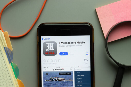 New York, USA - 26 October 2020: Il Messaggero mobile app logo on phone screen close up, Illustrative Editorial