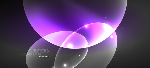 Neon ellipses abstract backgrounds. Shiny bright round shapes glowing in the dark. Vector futuristic illustrations for covers, banners, flyers and posters and other