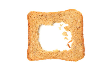 Bread slice with hole isolated on white background