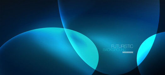 Neon ellipses abstract backgrounds. Shiny bright round shapes glowing in the dark. Vector futuristic illustrations for covers, banners, flyers and posters and other