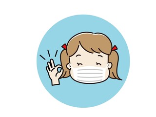 マスクをして笑顔でOKサインの子供たち　円形アイコン