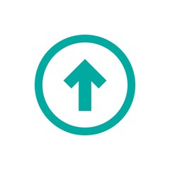 blue squared arrow up in blue circle icon. Isolated on white.