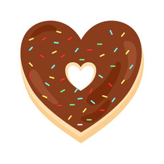 Heart donut chocolate isolate on white background.