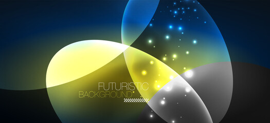 Neon ellipses abstract backgrounds. Shiny bright round shapes glowing in the dark. Vector futuristic illustrations for covers, banners, flyers and posters and other