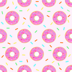 Donut Strawberry seamless pattern isolate on white background.