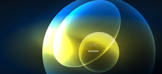 Neon ellipses abstract backgrounds. Shiny bright round shapes glowing in the dark. Vector futuristic illustrations for covers, banners, flyers and posters and other
