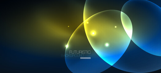 Neon ellipses abstract backgrounds. Shiny bright round shapes glowing in the dark. Vector futuristic illustrations for covers, banners, flyers and posters and other