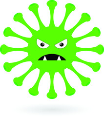 Green covid monster. Cartoon corona virus isolated on the white background.