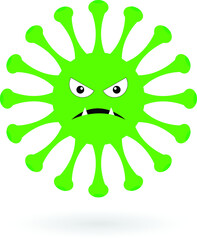 Green covid monster. Cartoon corona virus isolated on the white background.