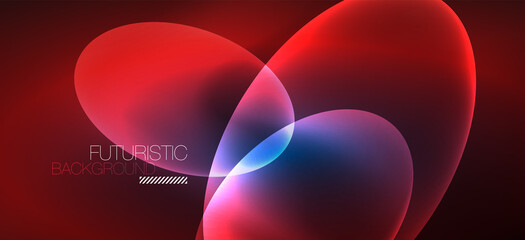 Neon ellipses abstract backgrounds. Shiny bright round shapes glowing in the dark. Vector futuristic illustrations for covers, banners, flyers and posters and other