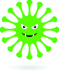 Green covid monster. Cartoon corona virus isolated on the white background.