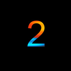 Rainbow number 2 illustration on isolated black background. Abstract alphabet symbol for banner , flyer or cover.