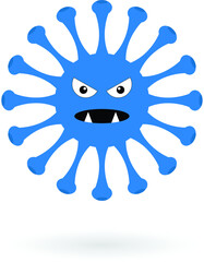 Blue covid monster. Coronavirus cartoon monster isolated on the white background.