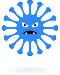 Blue covid monster. Coronavirus cartoon monster isolated on the white background.