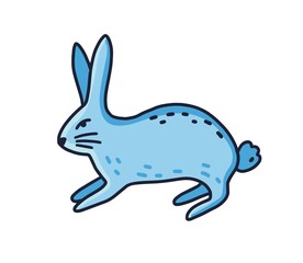 Line art vector contour illustration of blue hare isolated on white background. Cute minimalistic rabbit. Fantasy bunny in simple style. Domestic animal cub