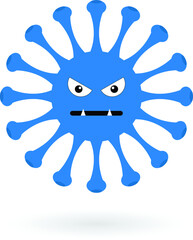 Blue covid monster. Coronavirus cartoon monster isolated on the white background.