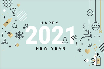 Happy New Year 2021. Vector illustration concept for background, greeting card, website and mobile website banner, party invitation card, social media banner, marketing material.
