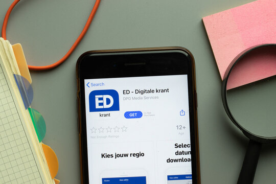 New York, USA - 26 October 2020: ED Digitale Krant mobile app logo on phone screen close up, Illustrative Editorial