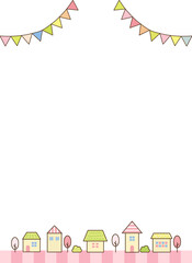 街並み　住居　春　ガーランド　縦　背景素材