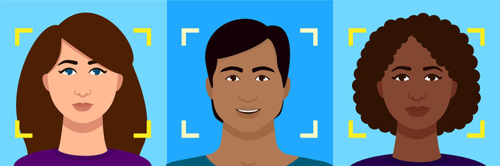 The concept of scanning and biometrics. Facial recognition. Verification and identification of persons.