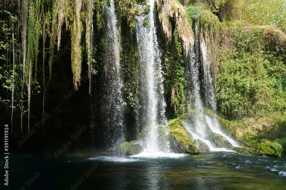 Wall mural View of flowing Upper Duden Waterfalls in Antalya, Turkey.