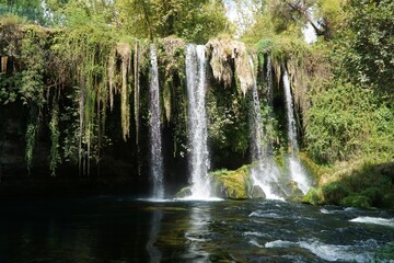 View of flowing Upper Duden Waterfalls in Antalya, Turkey.