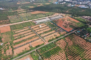Fototapeta na wymiar Aerial view of houses in Bengaluru outskirts 