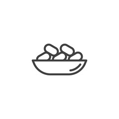 Islamic food date line icon. linear style sign for mobile concept and web design. Date bowl, Iftar meal outline vector icon. Symbol, logo illustration. Vector graphics