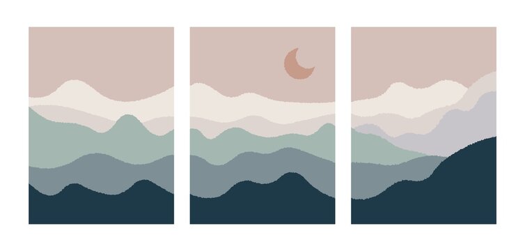 Abstract landscape collage. Travel contemporary nature posters, mountain backgrounds art print. boho wall decor. Vector illustration