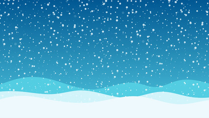 Snow falling winter season holidays with mountain landscape Merry Christmas and Happy New Year background vector illustration.