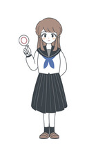 正解・丸の札を持つセーラー服の女子学生のイラスト・ベクター