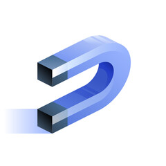 Blue horseshoe magnet icon in isometric view